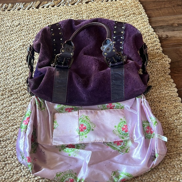 Charm & Luck Vintage 100% Leather Purple Suede Slouchy Purse Y2K Handbag - Picture 14 of 16